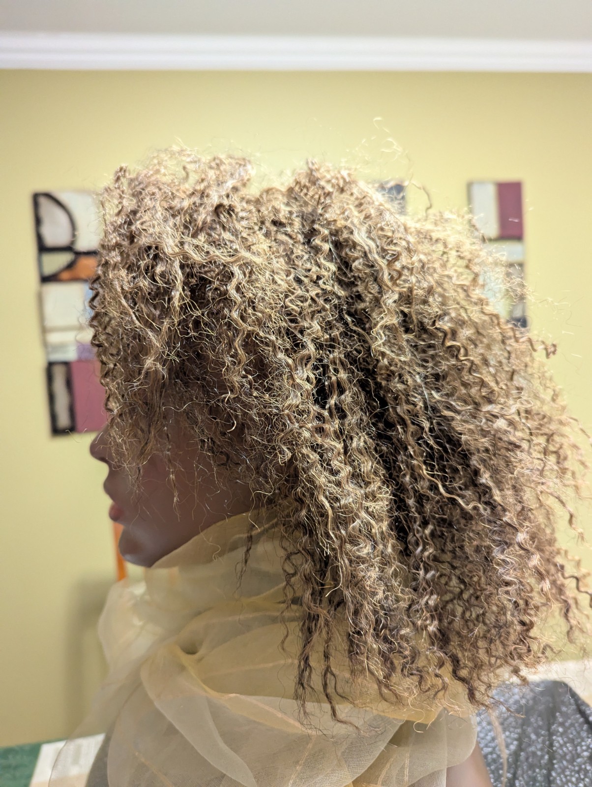Synthetic 3/4 Crinkle Afro Color 4/27 Dark Brown/Strawberry Blonde Hairpiece Wig
