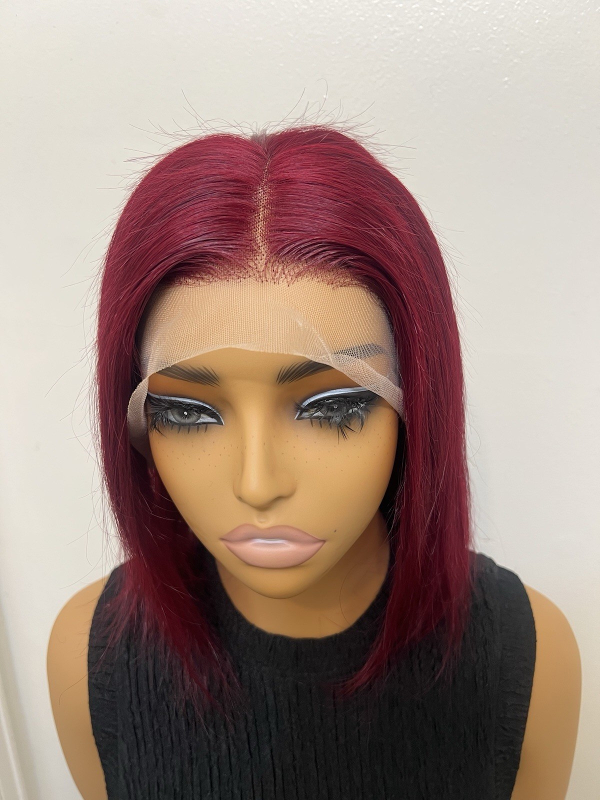 Red Lace Front Synthetic Straight Wig Adjustable Strap Clip-In 10in Middle-P…