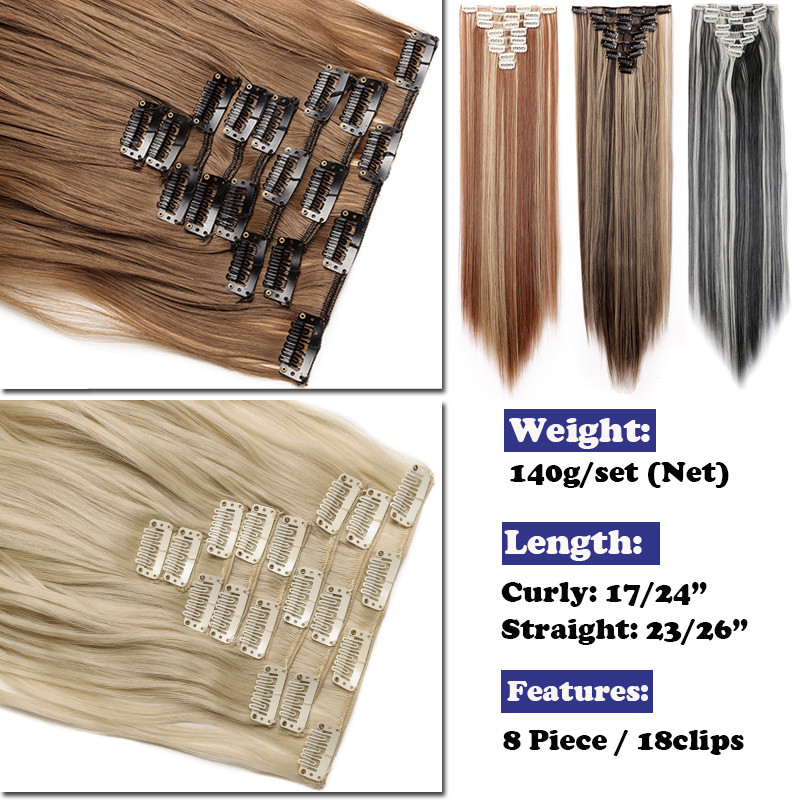 US Real Natural Full Head Clip in Hair Extensions Extentions 18Clips on 50Colors