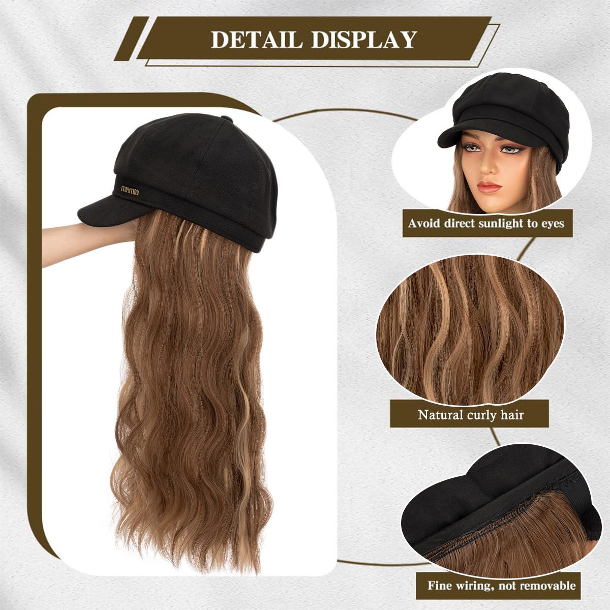 Beanie Hat Wig with 8/11/16/18″ Synthetic Straight&Curly Wavy Hair Knitted Cap