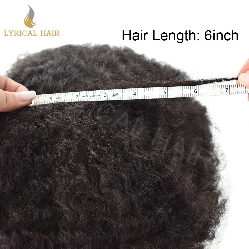 Afro Toupee For Black Men Human Hair Replacement System All PU Curly Hairpieces