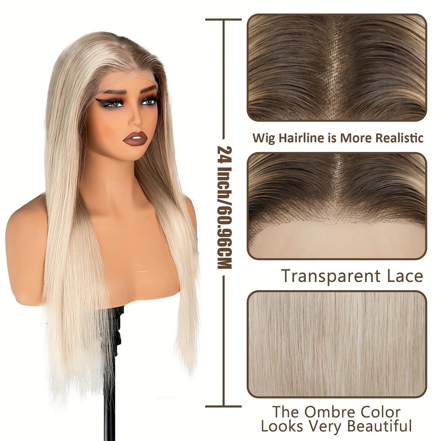 Ombre Brown Blonde Lace Front Wigs Long Straight Hair Natural Glueless Free Part