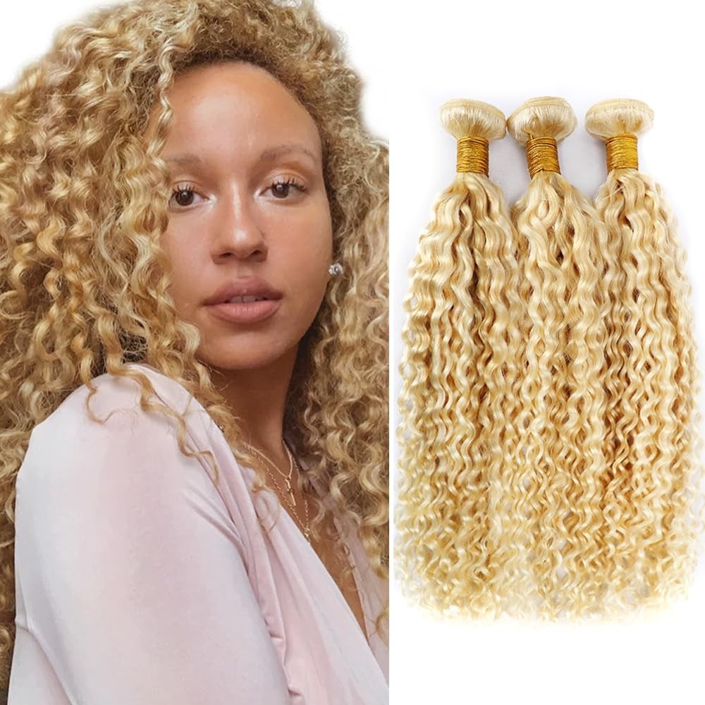 Blonde Kinky Curly Human Hair Bundles 20-24 Inch Wet & Wavy Extensions