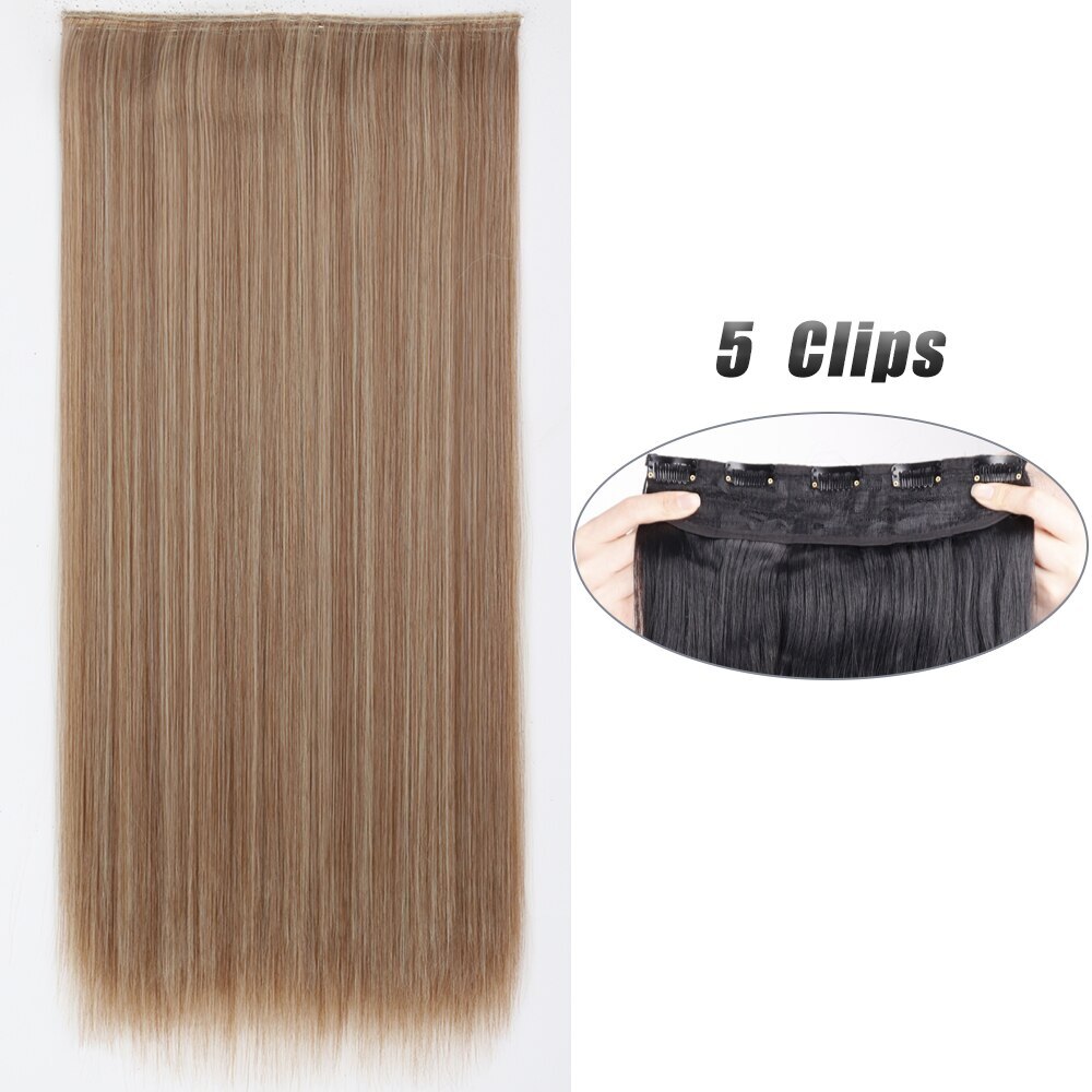Synthetic 5 Clip In Hair Extension Long Straight Hairstyle Hairpiece Black Brown