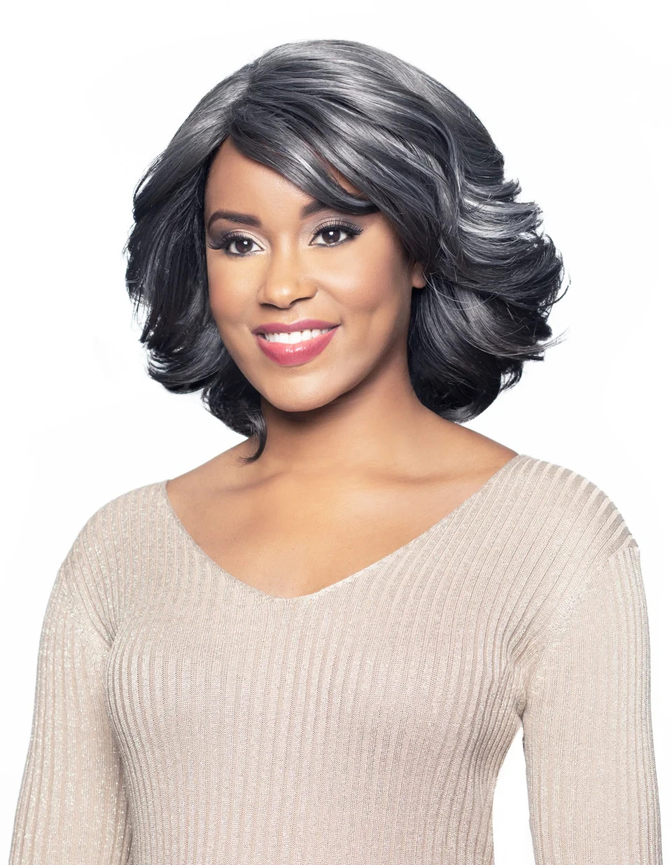 Foxy Silver GABBY Wig, LACE TOP, Shoulder length, Layered, Synthetic Wig