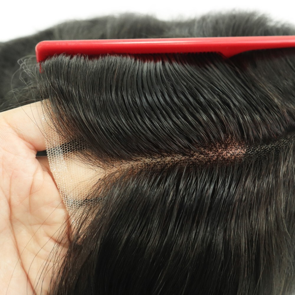 Human Hair Wig French Lace Full Head Wig Hair Replacement Medium Size 6” Black