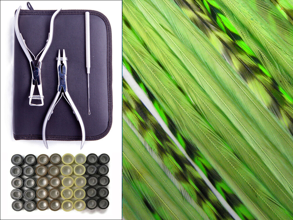 Fresh Lime Duo Pack – Hair Extension Whiting Farm Feather Tool Kit Silicone Bead