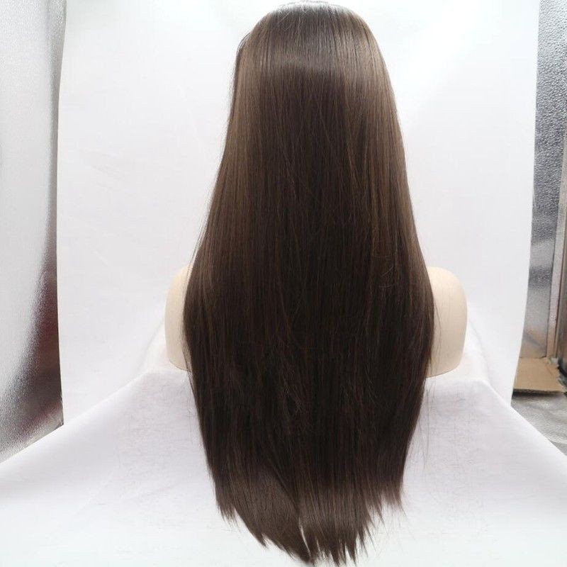 Layered Women Lace Front Wigs Brown Synthetic Hair Heat Resistant Long Straight