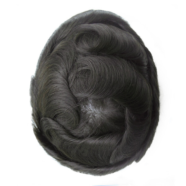 Toupee For Men Human Hair Lace skin Replecement System Dark Brown Grey Hairpiece