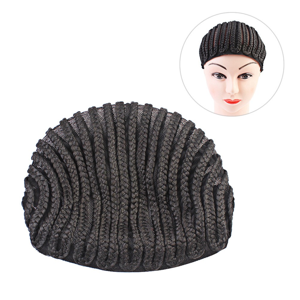 2Pcs Cornrow Wig Cap Black Elastic with Side Combs Comfortable for Sew-in Wigs