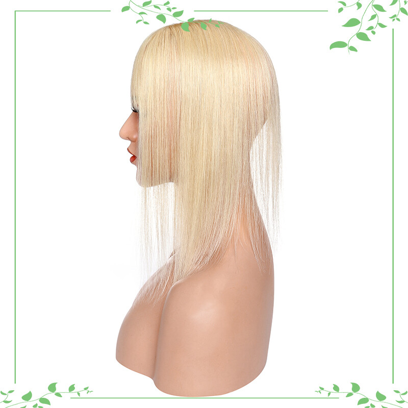 Clip In Top Topper Remy Human Hair Women’s Hairpiece with Bangs MONO Base Toupee