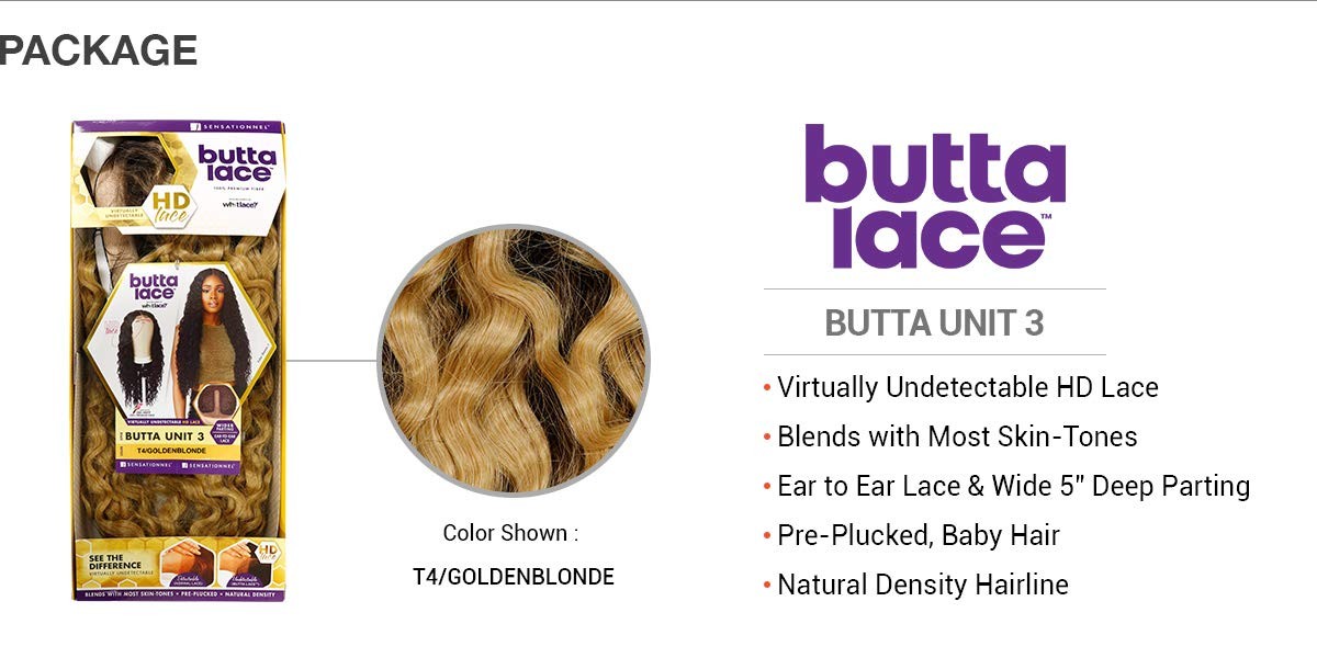 Sensationnel Butta Lace Wig Unit 3 T4/HAZEL Glueless, 5″ Deep Part, Pre-plucked
