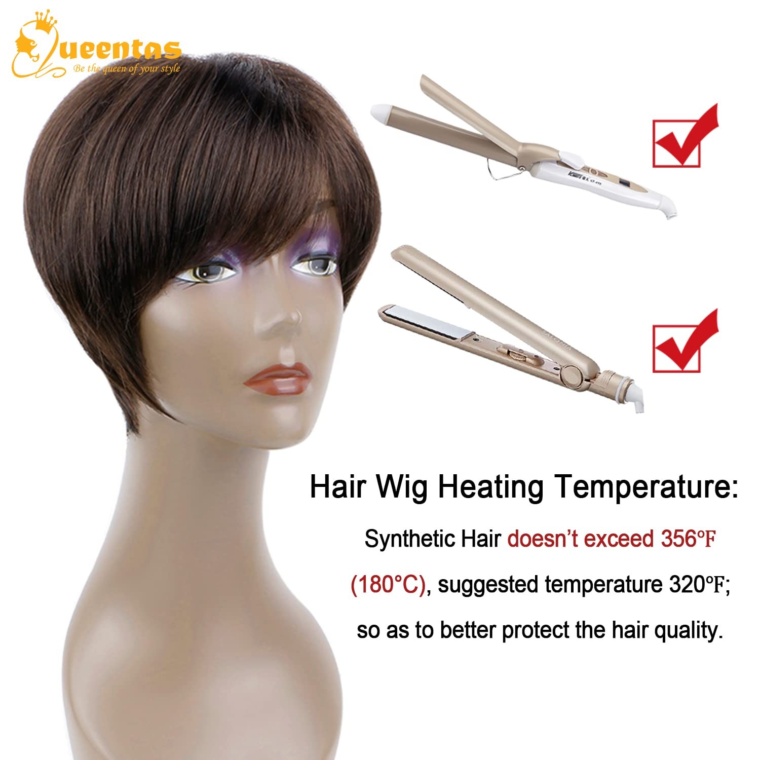 QUEENTAS Short Brown Pixie Cut Wig with 1 Count (Pack of 1), D-Black Cherry