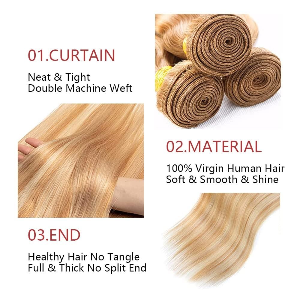 Giginger Bundles Human Hair 300G P27/613 Blonde Straight Human Hair Bundles 22