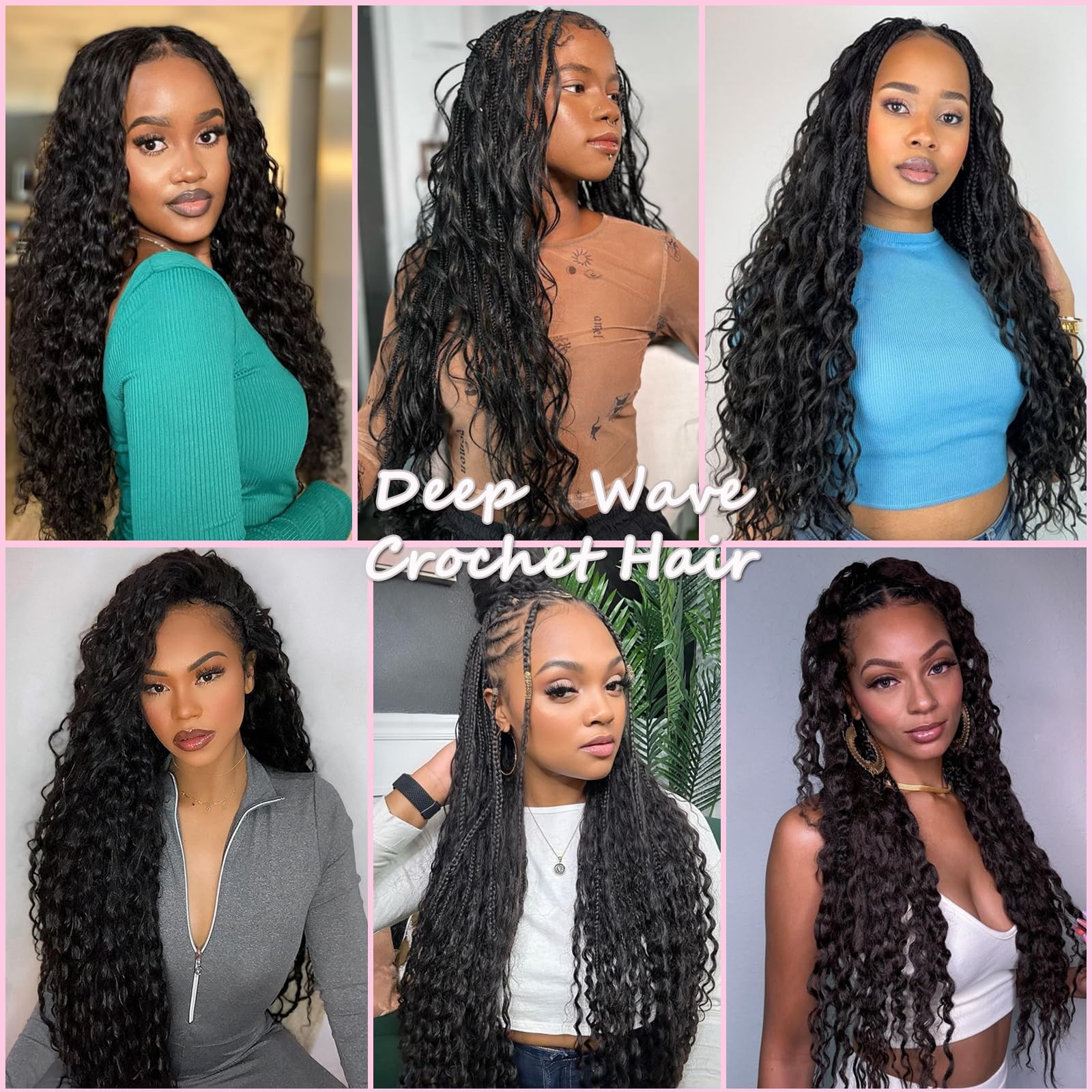ZRQ Deep Wave Crochet Hair Natural Black 18 Inch 3 18 (Pack of 3), #1B
