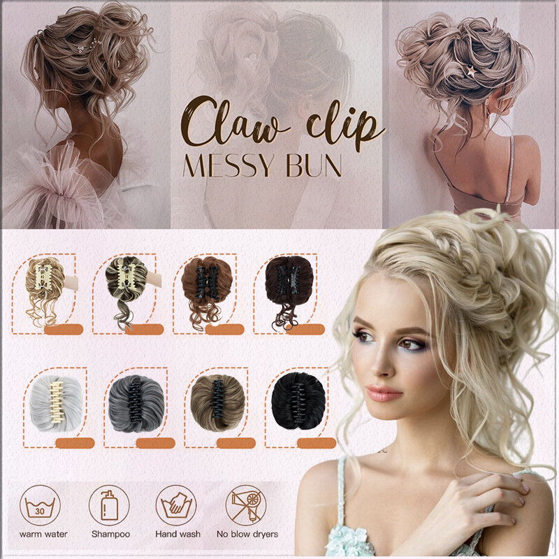 Thick Clip on in Messy Bun Hair Piece Extensions Wedding Updo Claw Ponytail Lady