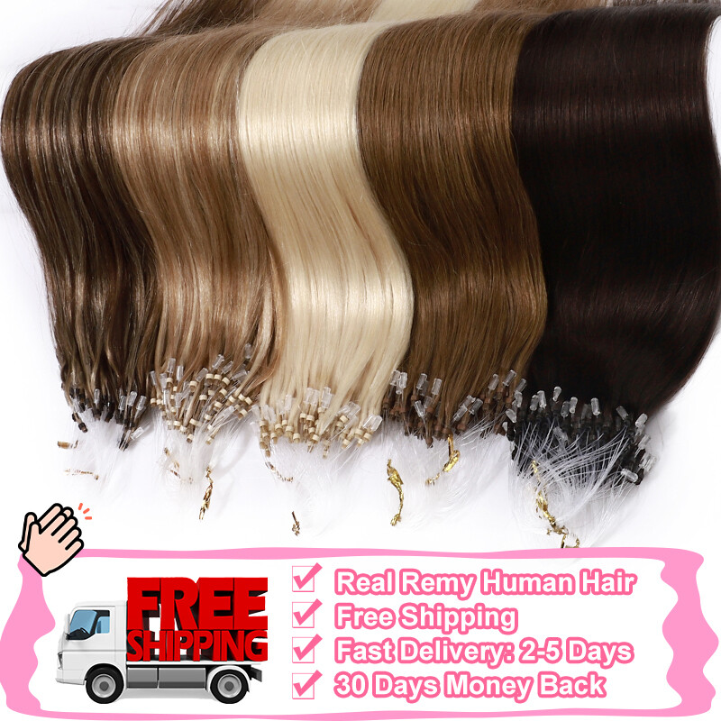 Blonde Remy Micro Loop Ring 100% Real Human Hair Extensions Beads Link Bonded US