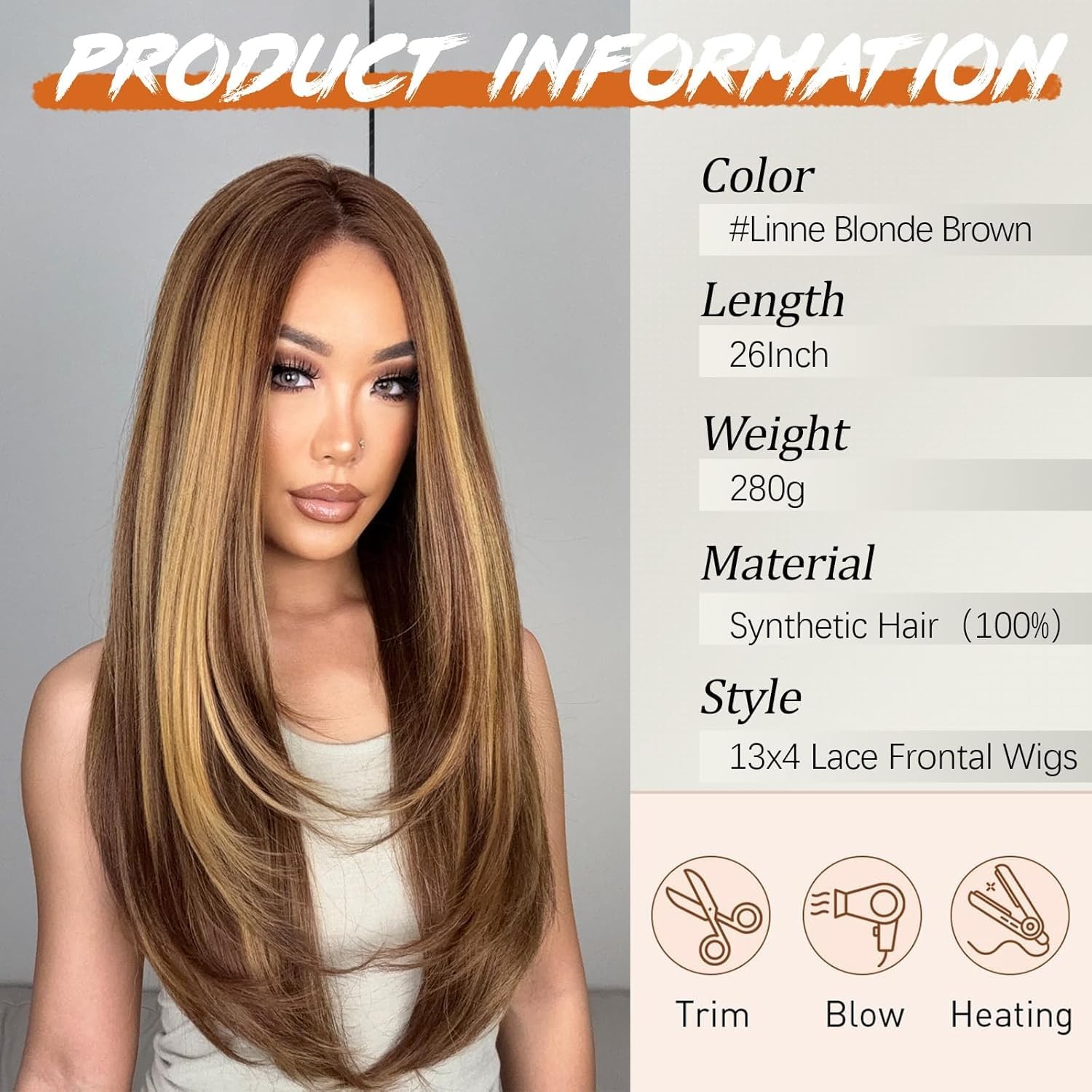 Highlight Linen Brown Lace Front Wig 26 Inch – 13×4 HD Lace Layered Wigs for …