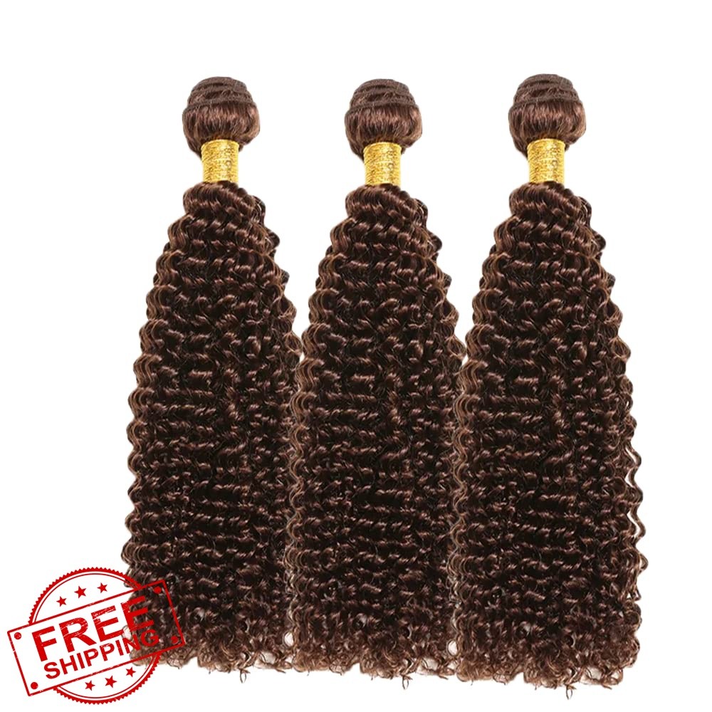 Raivide Chocolate #4 Dark Brown Curly Bundles 14 16 18 Inch