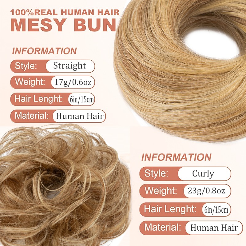 Curly Messy 100% Remy Bun Piece Scrunchie Updo Real Human Hair Extensions Thick