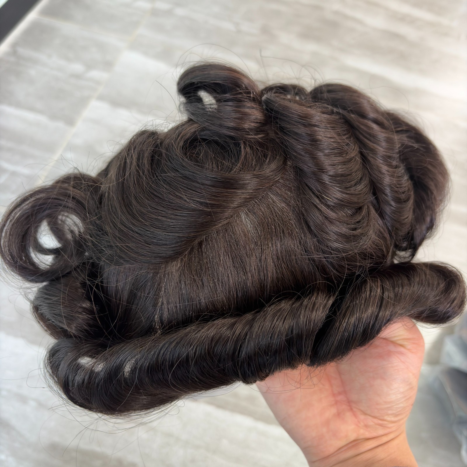 Injection Thin Skin 0.06-0.08mm Male Hair Prosthesis Real Natural Human Hair