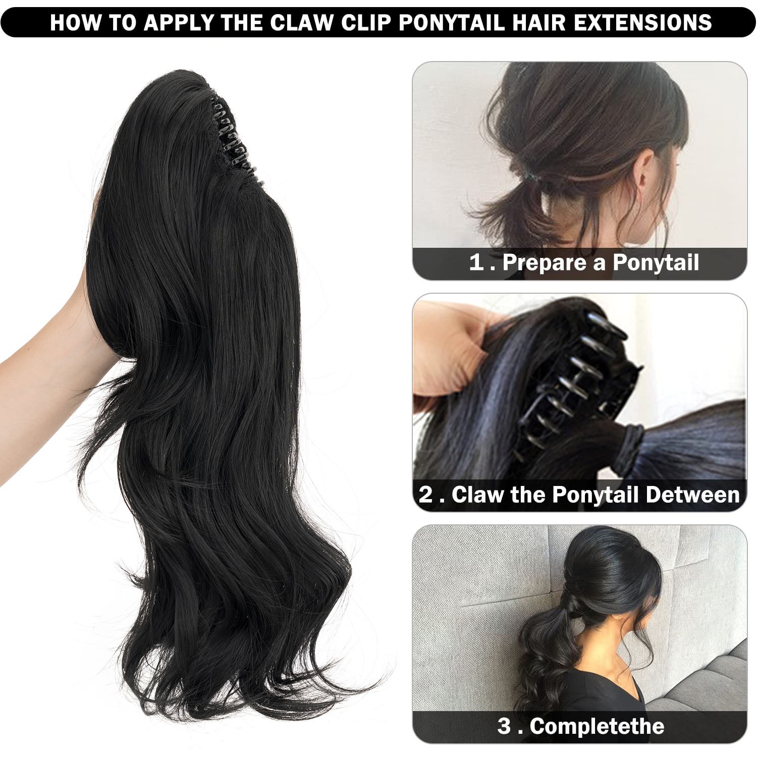 18″ Claw Clip Ponytail Extension Clip On Pony Tails Hair Extensions Women