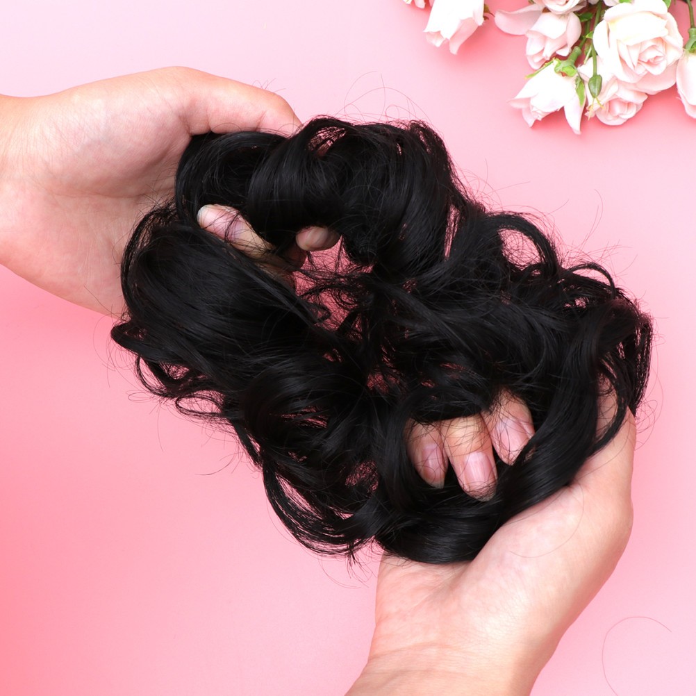 Hair Chignon Black Elegant Casual Hairstyle 2Pcs 3.9×3.9×0.8In