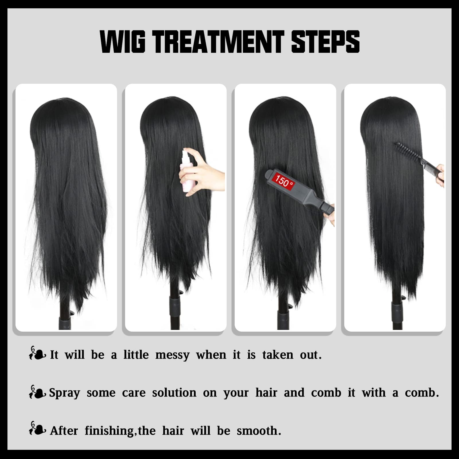 Long Black Wigs with Bangs, Straight Black Wigs for Women, Synthetic 30 Inch …
