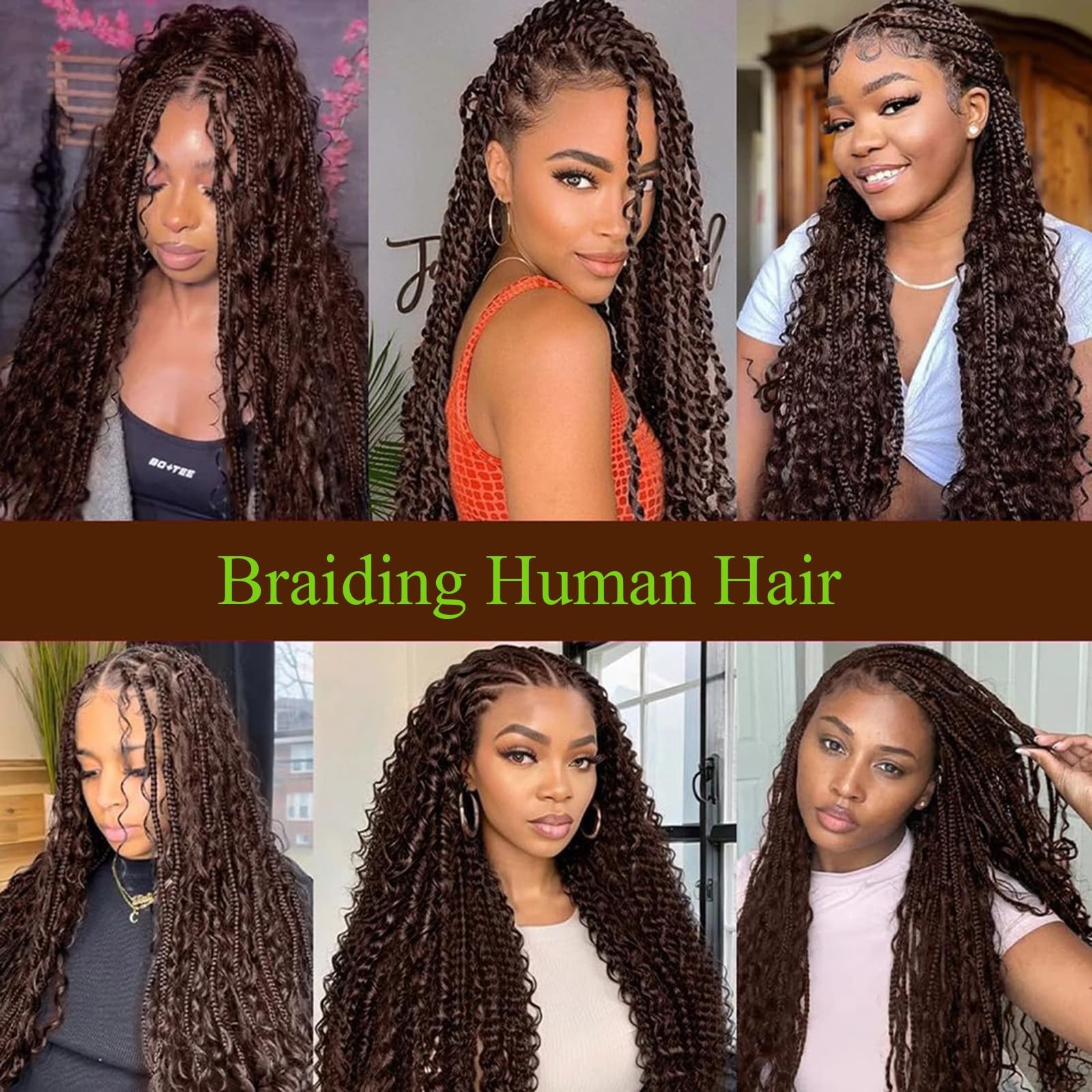Giginger 4 Chocolate Brown Deep Water Wave Bulk Human Braiding Hair 100G 2