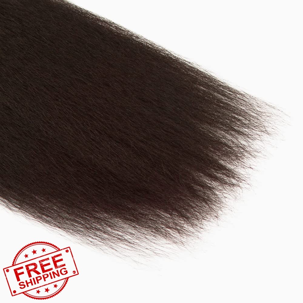 FuivJuix 24″ Yaki Straight 3 Bundles Human Hair #4 Brown