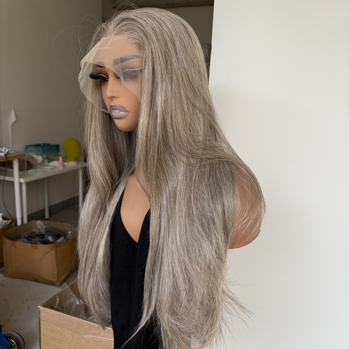 Layered Long Straight Synthetic Hair Heat Resistant Lace Front Wigs Mixed Blonde