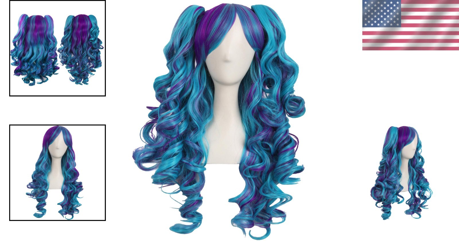 High Temperature Fiber Lolita Cosplay Wig Dark Purple/Cyan