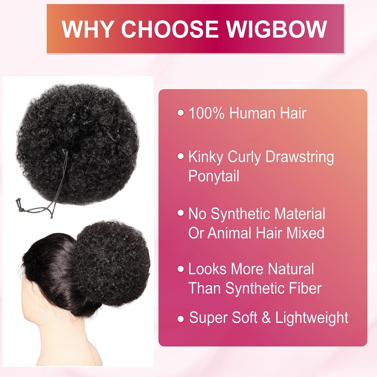 Afro Puff Ponytail 6 Inch 100% Virgin Human Hair Drawstring Extension – Natural