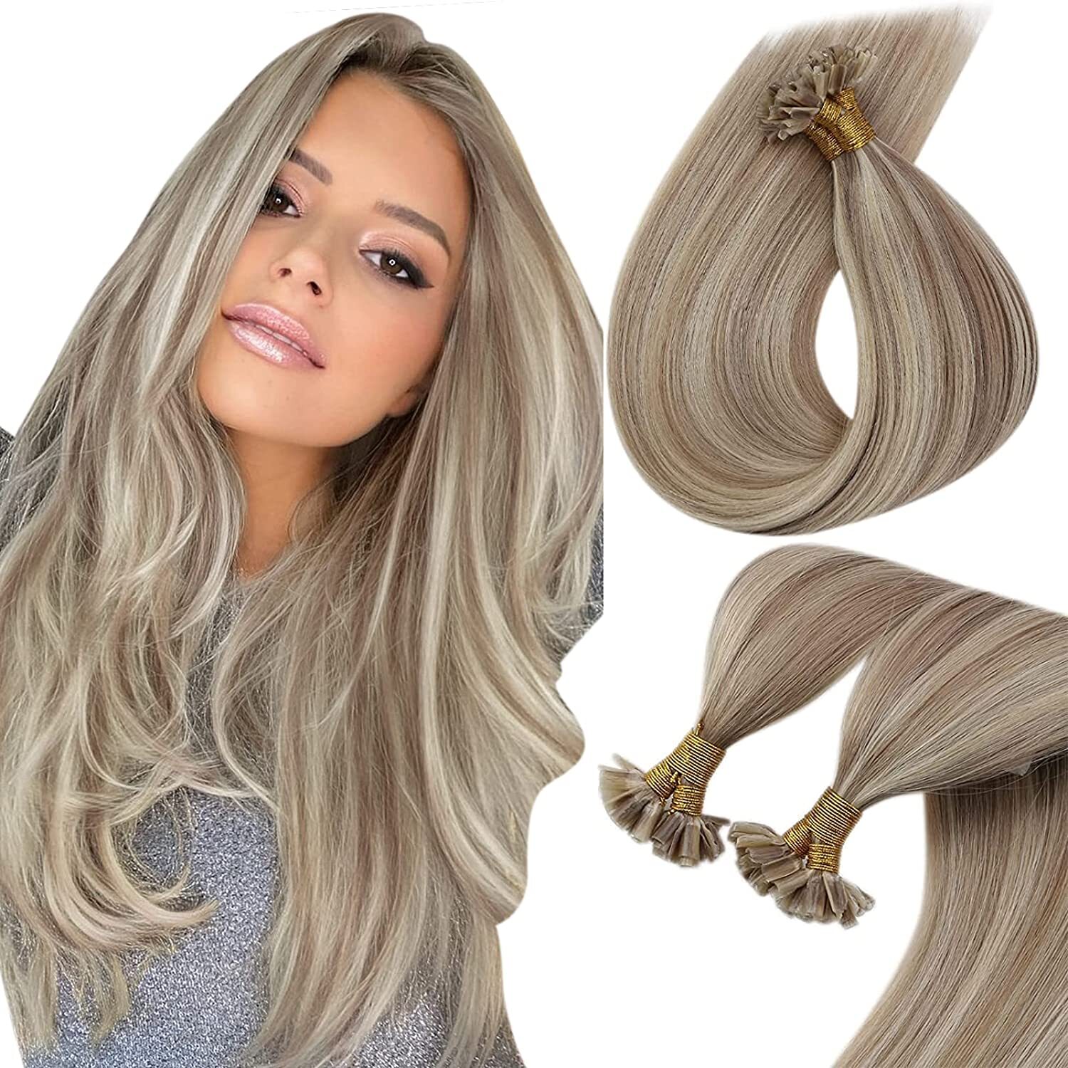 Pre Bonded Keratin Glue Nail U Tip 100% Real Remy Human Hair Extensions Thick 1g