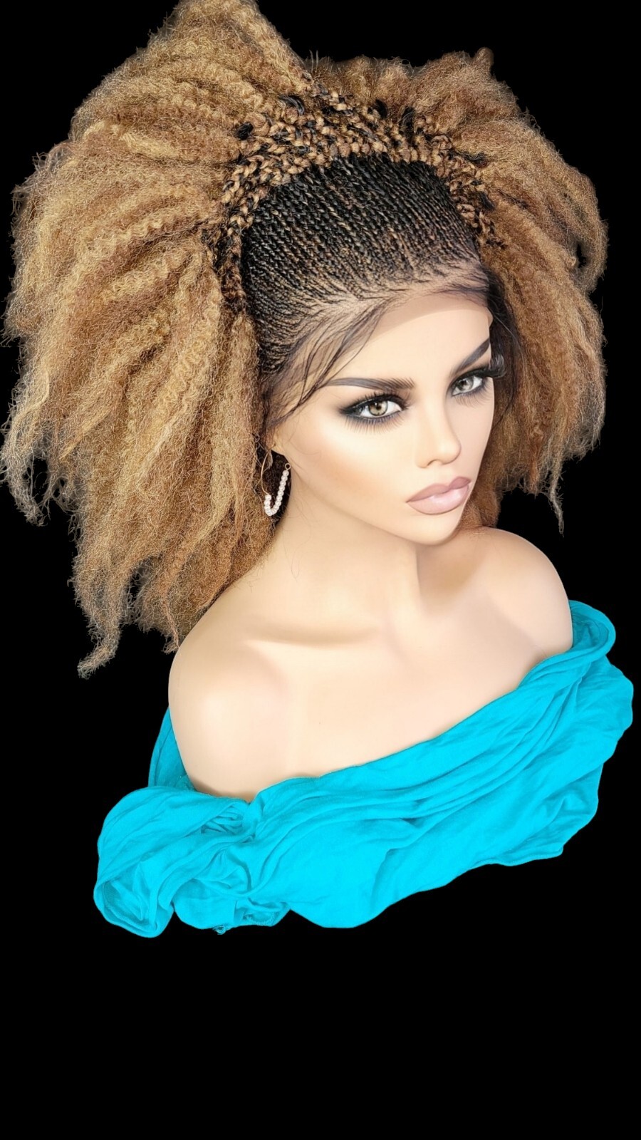 Braided Wig Short Afro Kinky Curly Auburn Brown Lace Front Glueless Baby Hair 6″