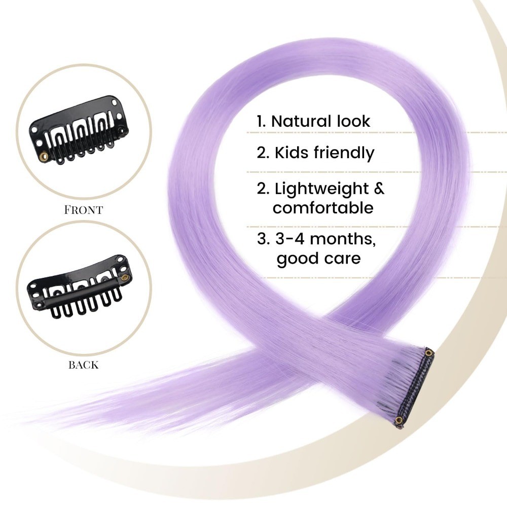 Light Purple Clip in Hair Extensions 10 Pcs 22 Inch Straight Synthetic