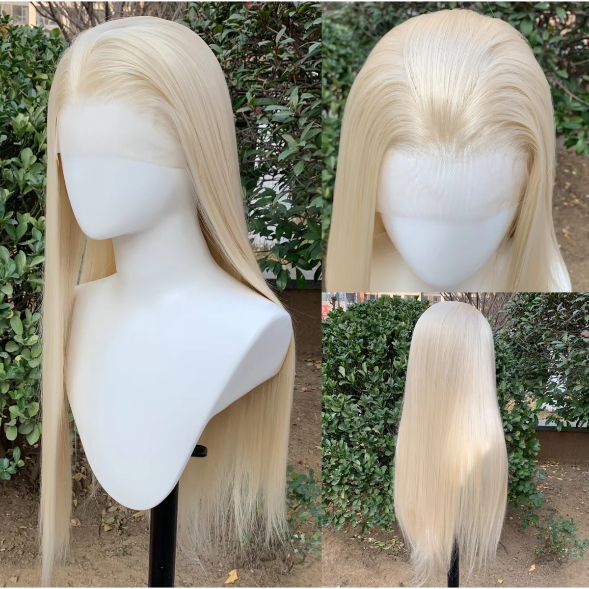 Lace Frontal Wig Bleach blonde Pre Plucked Long Straight Synthetic Hair