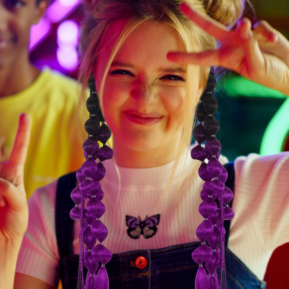 1Pair Colored Bubble Braid Hair Extension with Lantern Style Braids for Events