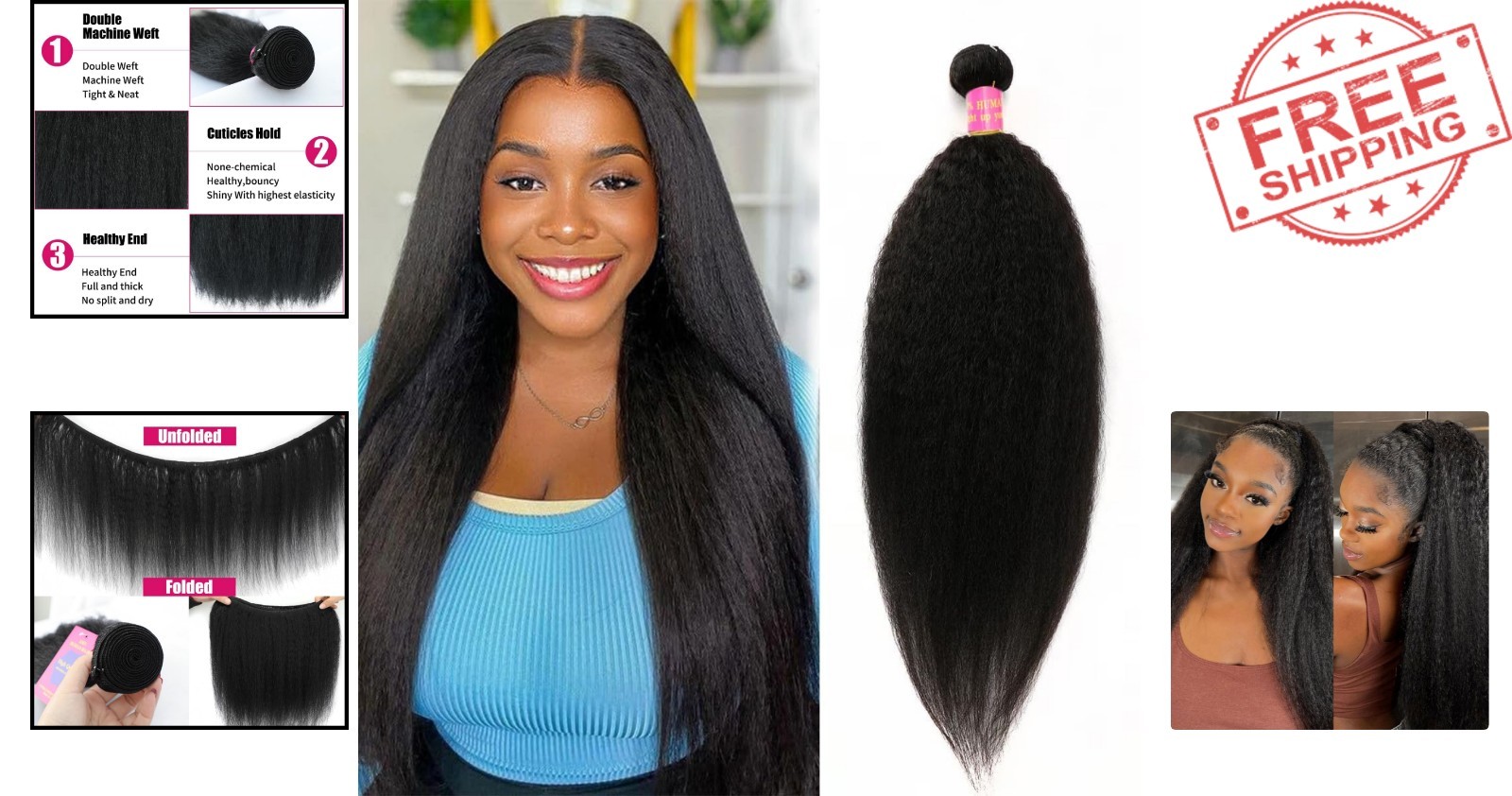 20-Inch Kinky Straight Bundles: Brazilian Virgin Human Hair for Elegant Styles
