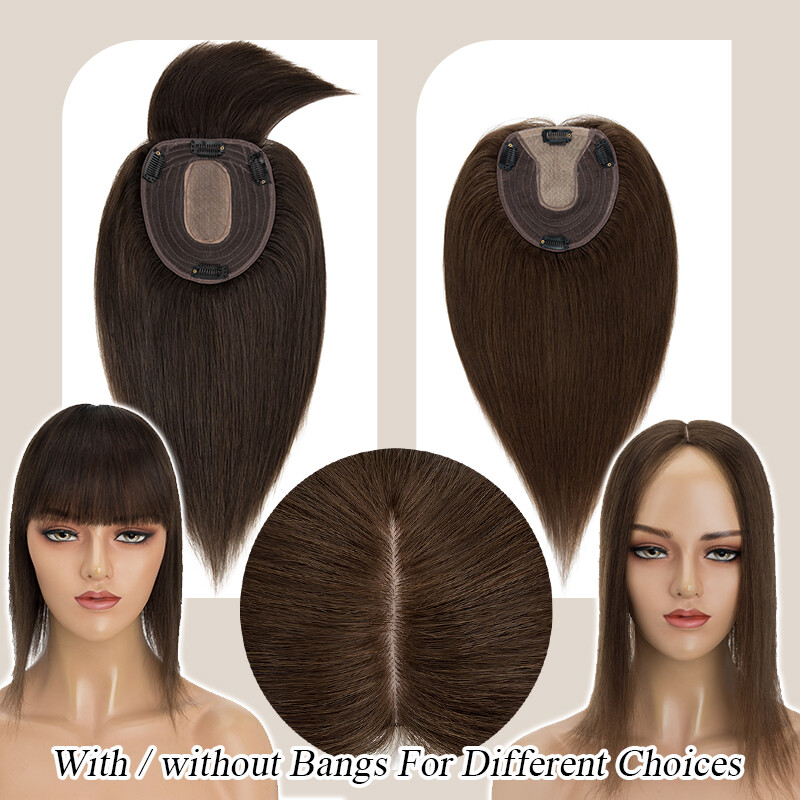 Women’s 100% Remy Human Hair Topper Clip In Hairpiece Silk Base Toupee 13*15cm