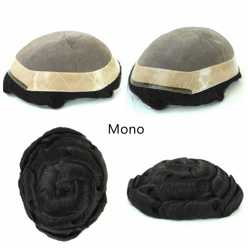 Mens Durable Hair Replacement System Fine Mono Toupee Indian Remy Hairpiece #1B