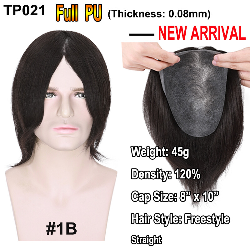 Thin Skin ALL PU Durable Mens Toupee Remy Human Hair Replacement System Wig H21