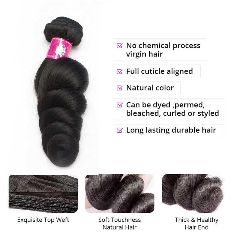 12A BRAZILIAN VIRGIN HUMAN HAIR LOOSE WAVE HD LACE BUNDLES 4X4/5X5/6X6 COLOR 1B#