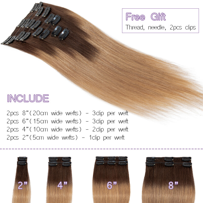 Real Remy Hair Clip In 100% Human Hair Extensions 8Pieces with 18Clips Full Head