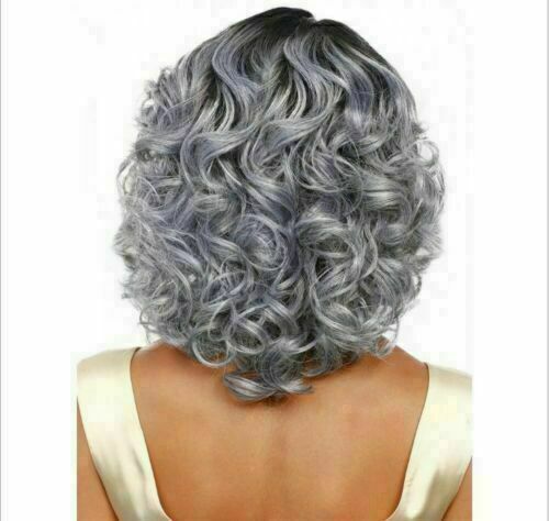 New Fashion Wig Synehtic Hair Black & Grey Curly Wavy Perruque Women Wig 2201