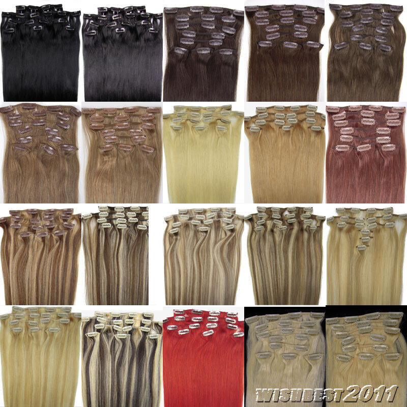 Clip in Hair Extensions Real Human Hair Durable Clip-on Sewn Wefts Hair 8pieces