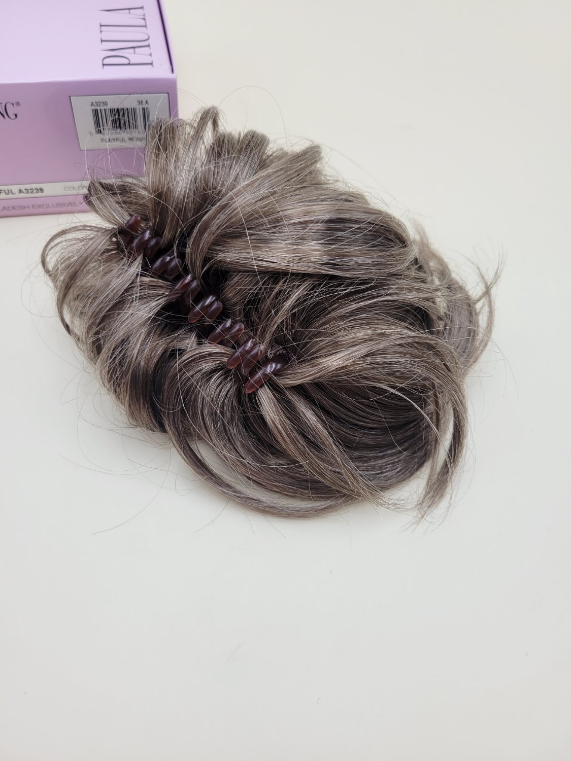 Paula Young Playful A3239 Hairpiece Clip-In Bun Color 38 Ash Brown Grey