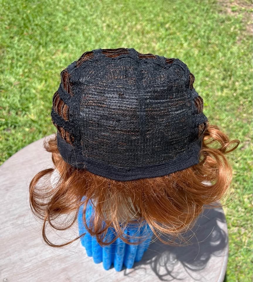 MAISI. 12″ Short Curly Red Head Wig. Synthetic. Average Size.