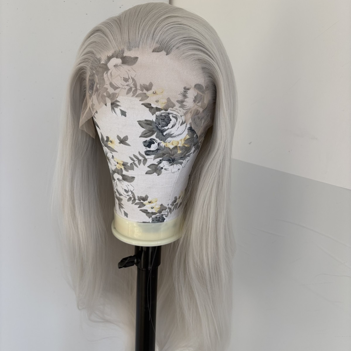 Pre Plucked Synthetic Hair Silver Long Straight Lace Frontal Wig Natural