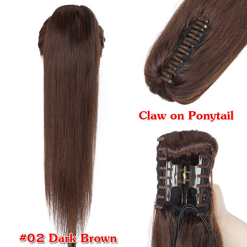 100% Remy Hair Clip In Ponytail Human Hair Extensions Piece Claw on Wrap Around